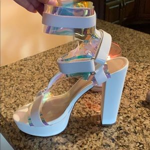Iridescent & white platform heel
